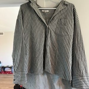 Grey Pinstripe Drop Hem Madewell Blouse XL